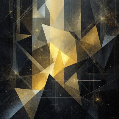 The primary subject of the image is a geometric pattern, featuring a mix of gold and black colors. The setting is a black background, which contrasts with the gold and black pattern. The visual style is a combination of digital art and illustration, creating a unique and intricate design. The overall atmosphere is one of sophistication and elegance, with the gold and black colors evoking a sense of luxury and refinement.